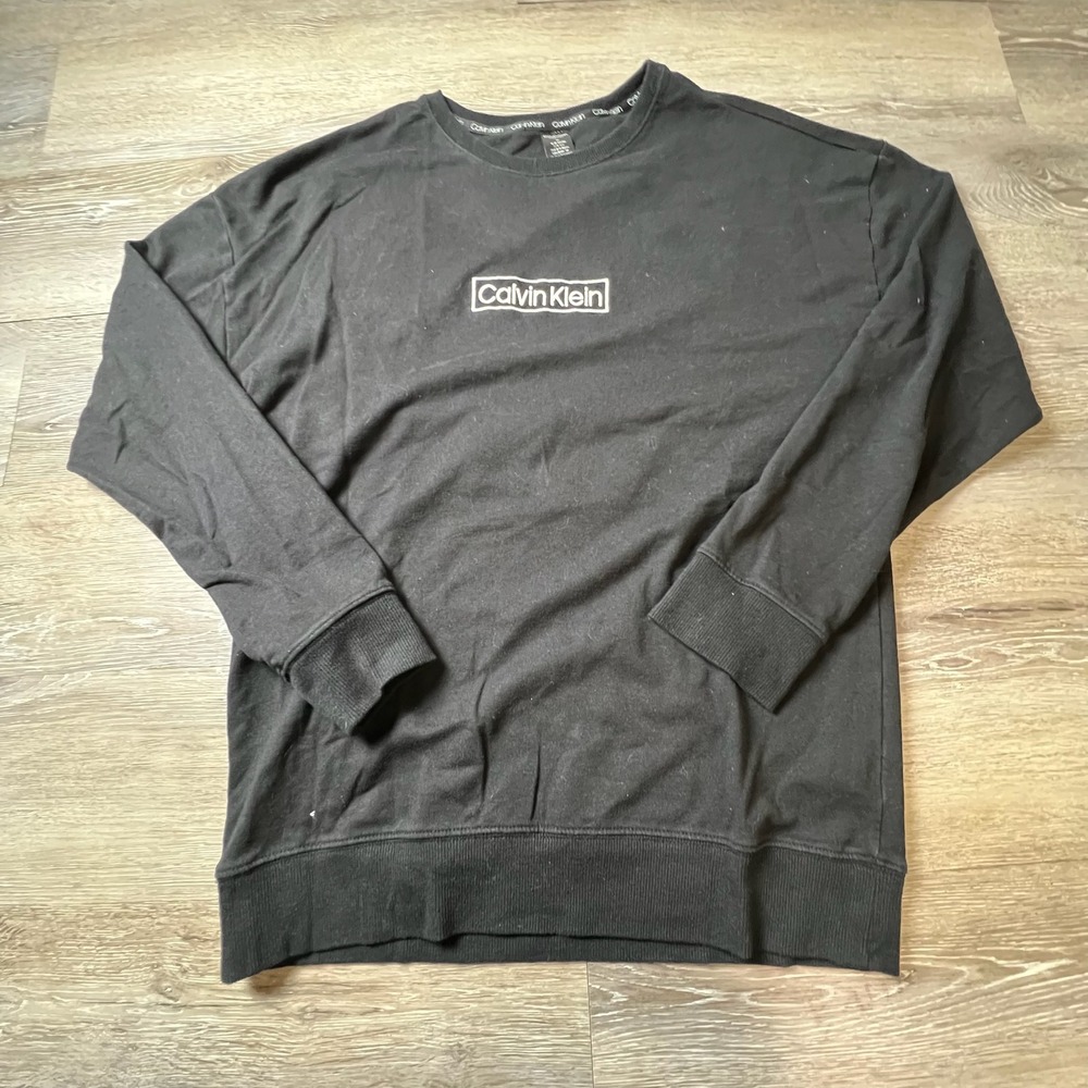 Calvin Klein Sweatshirt‎ Womens Medium Black Embroidered Box Logo Sleepwear Crew